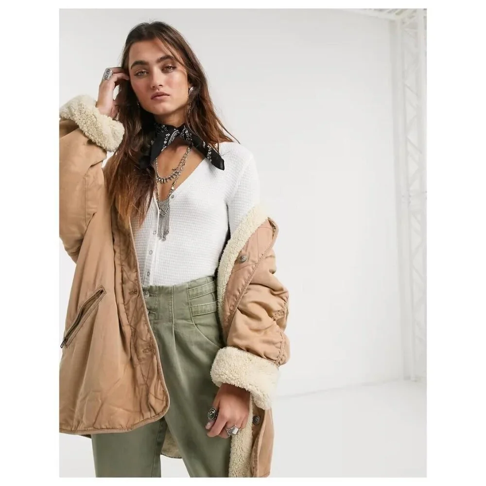 Free People Reversible Ivy Jacket Coat Shearling Oversized Slouchy Fall Winter - Picture 14 of 16